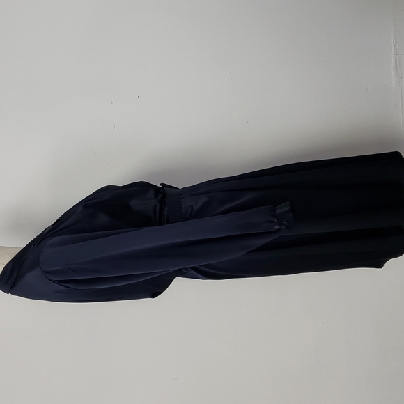 Vintage 80s Alison J. Satin Wrap Surplus Midi Dress Navy Long Sleeve XL VGUC - Picture 5 of 17
